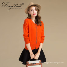 50% reine Kaschmir Frauen Orange Farbe Reißverschluss Strickjacke Wollpullover von Erdos